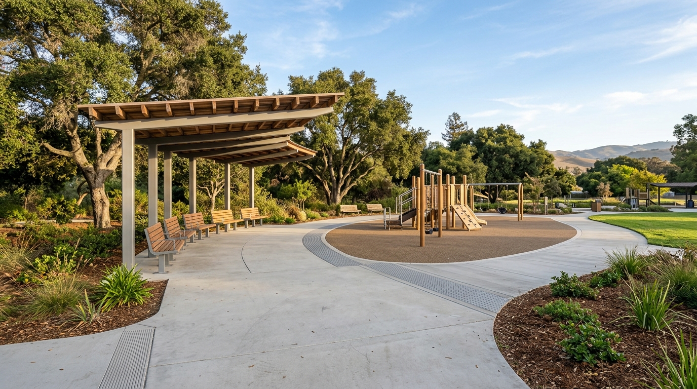 Conceptual accessible pathway and seating in a renovated Salinas community park