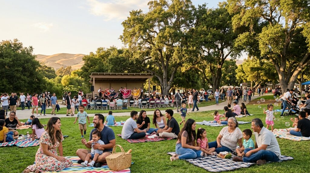 Families enjoying a free summer community event in a Salinas park