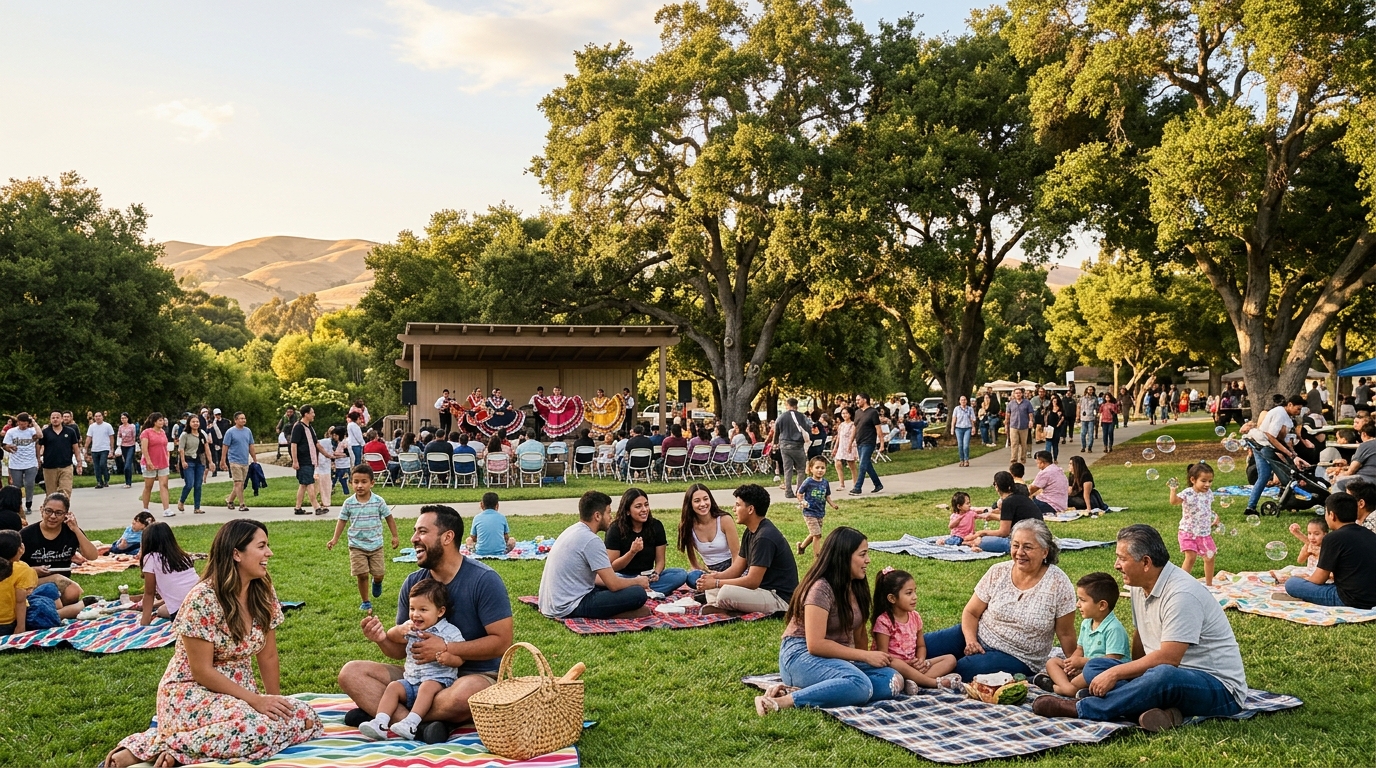 Families enjoying a free summer community event in a Salinas park