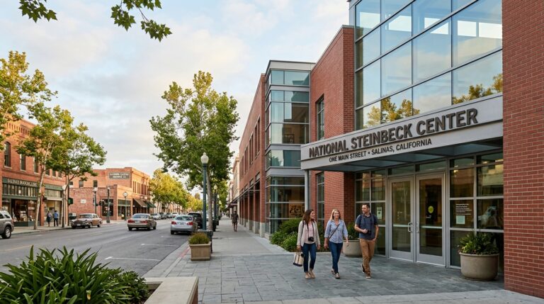 Visitors approaching the National Steinbeck Center in downtown Salinas