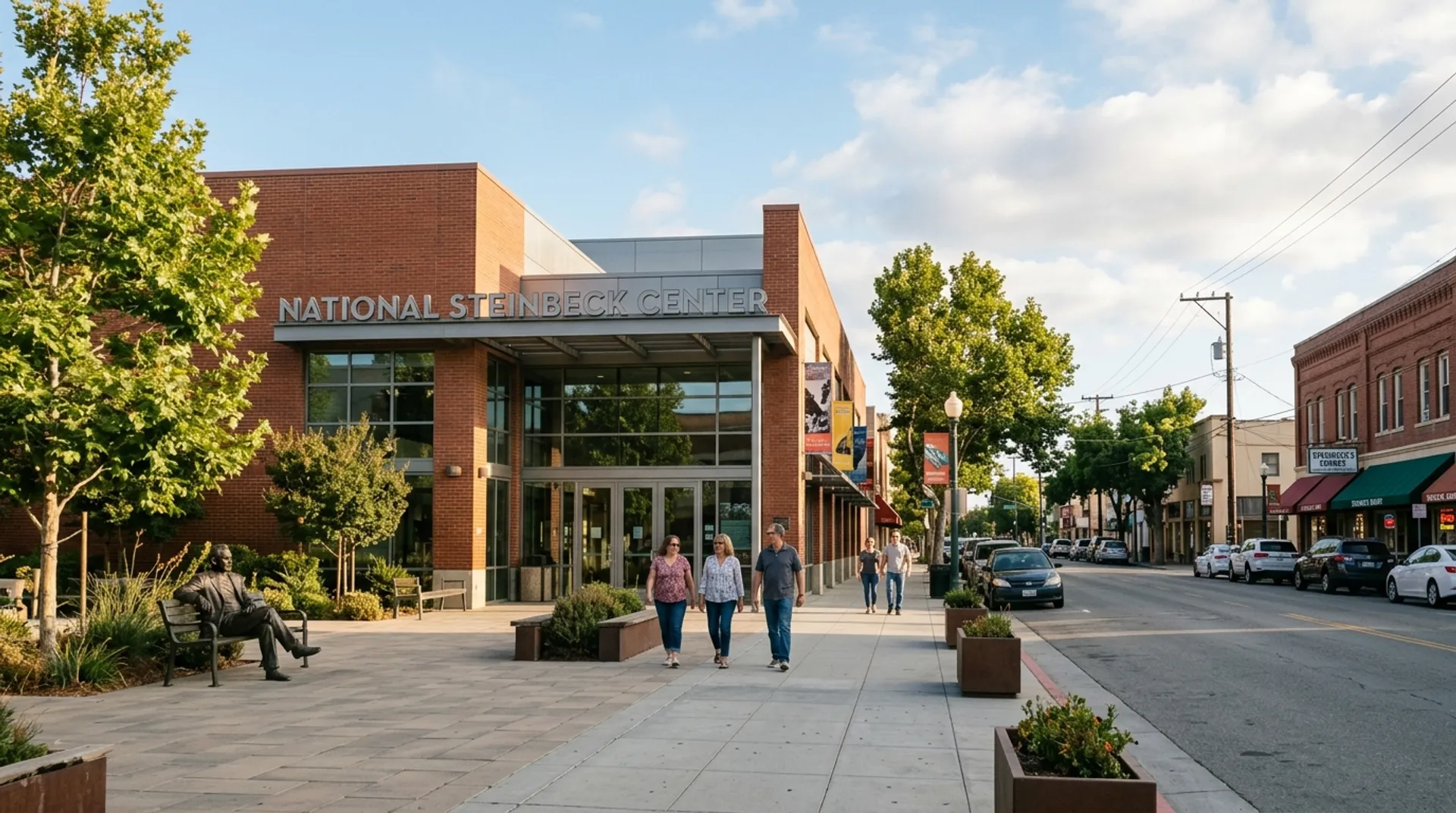 Visitors approaching the National Steinbeck Center in downtown Salinas
