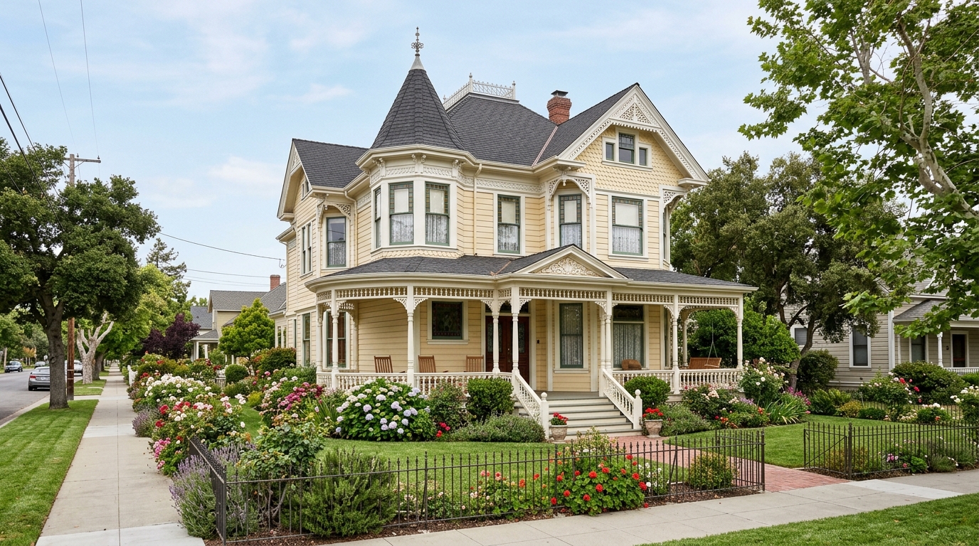 Restored Queen Anne exterior of the Steinbeck House in Salinas