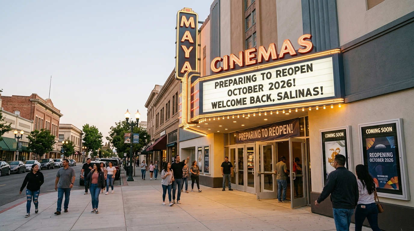 Maya Cinemas Salinas reopening 2026 on Main Street in downtown Salinas
